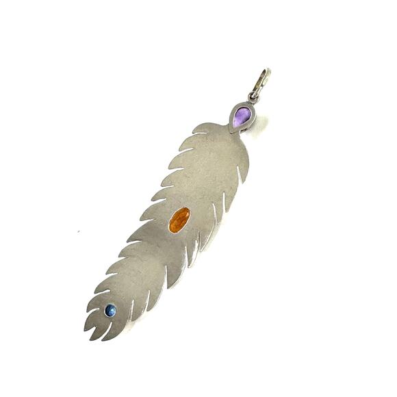 Feather Pendant Amethyst Imperial Garnet Blue Sapphire Sterling Silver - Picture 5 of 6